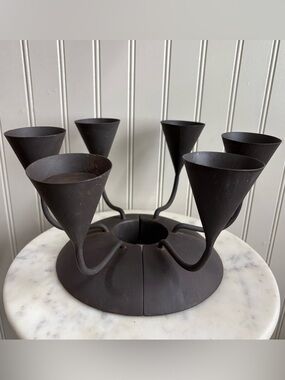 Pottery Barn Brutalist Raw Metal Candle Holder Centerpiece Brown Contemporary